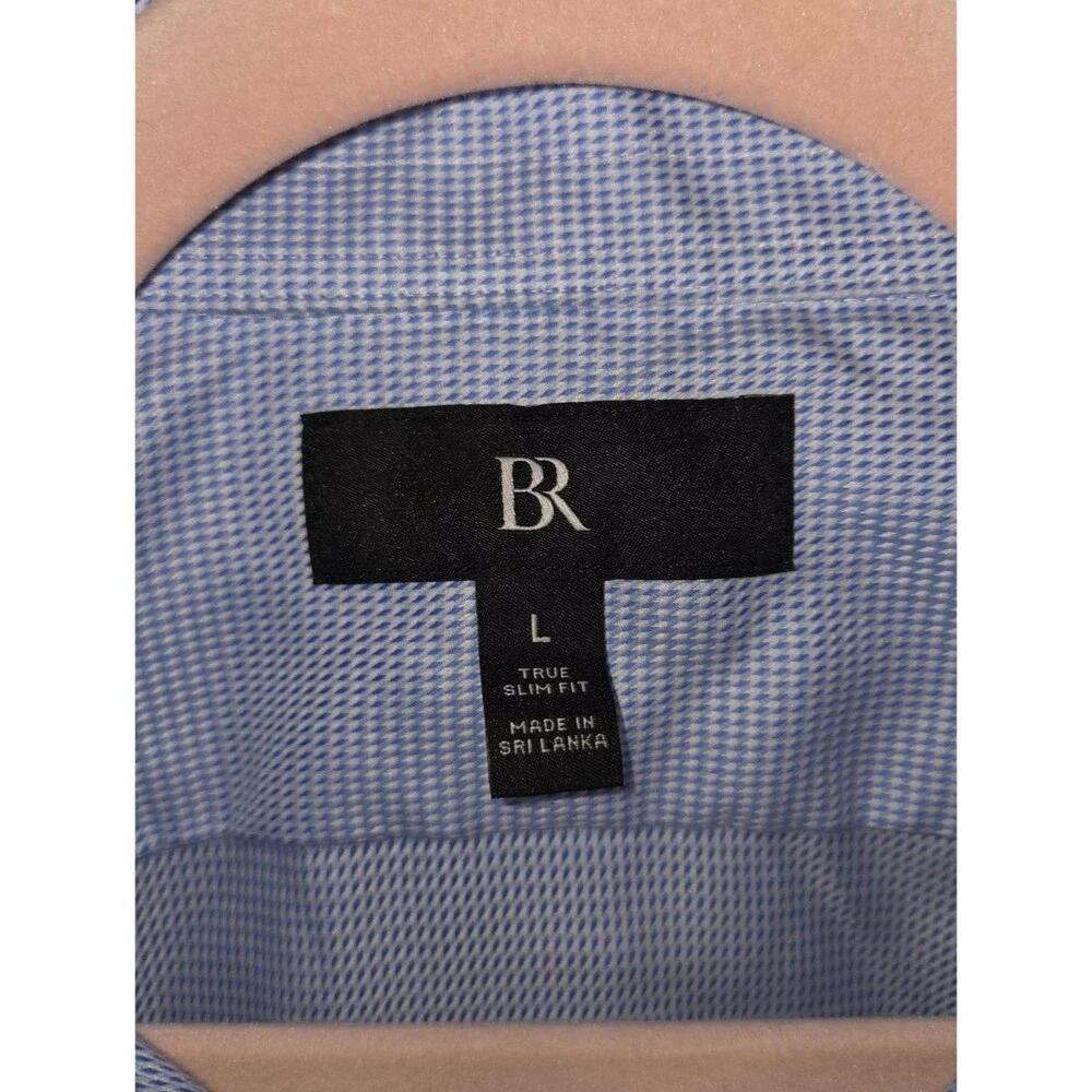 Banana Republic Men's True Slim Fit Dress Shirt, Blue Gingham Cotton, Large